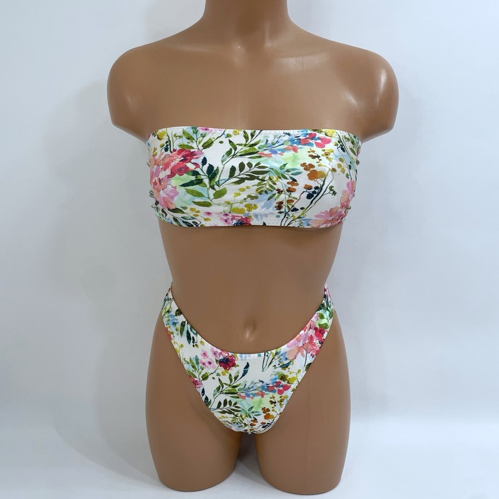 Floral Strapless Thong Bikini Set